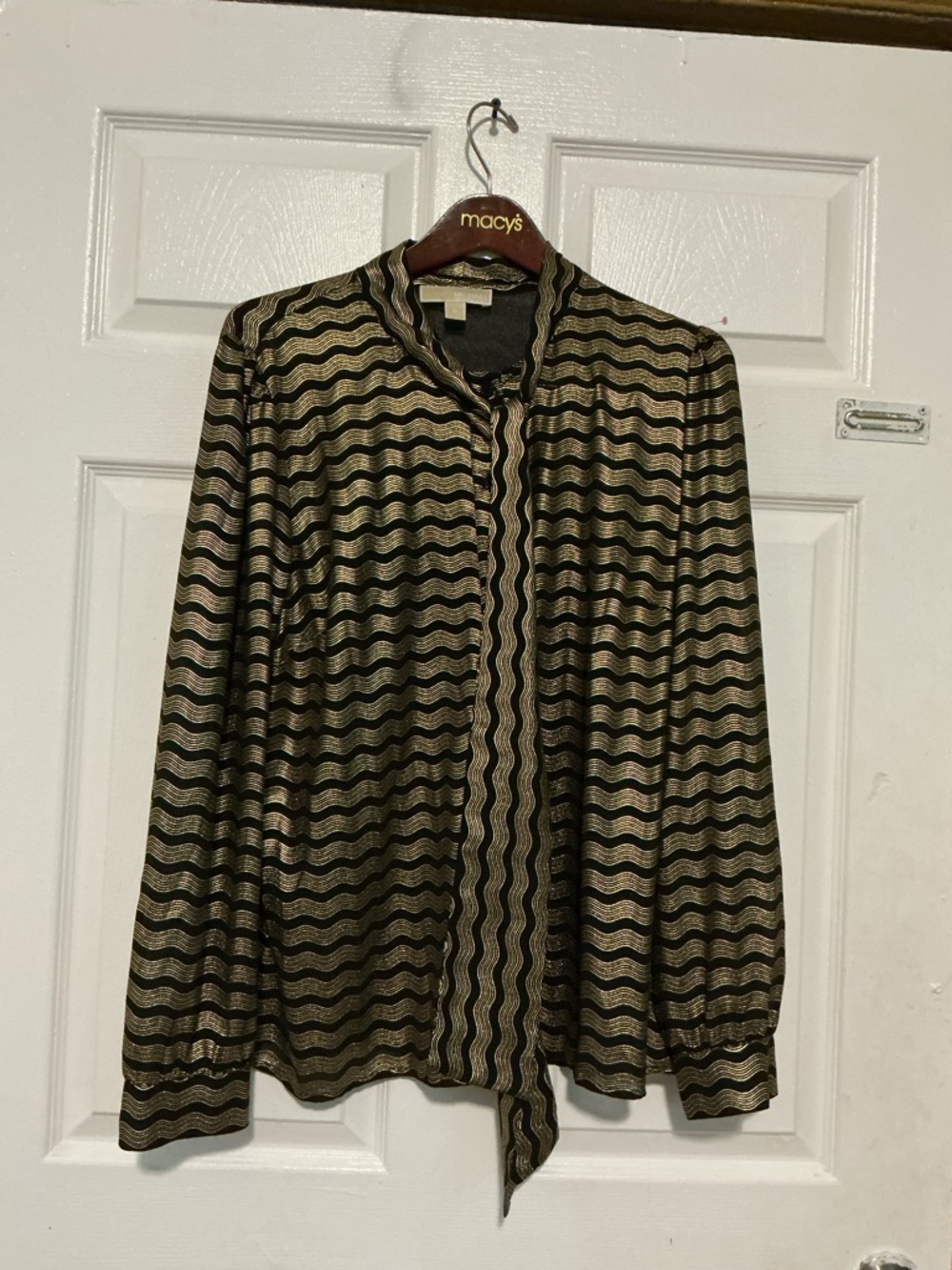 Michael Kors Black Blouse with Gold Wavy Stripes